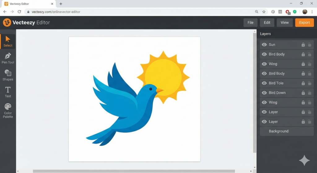 Vecteezy online vector editor interface showing tools and layers.