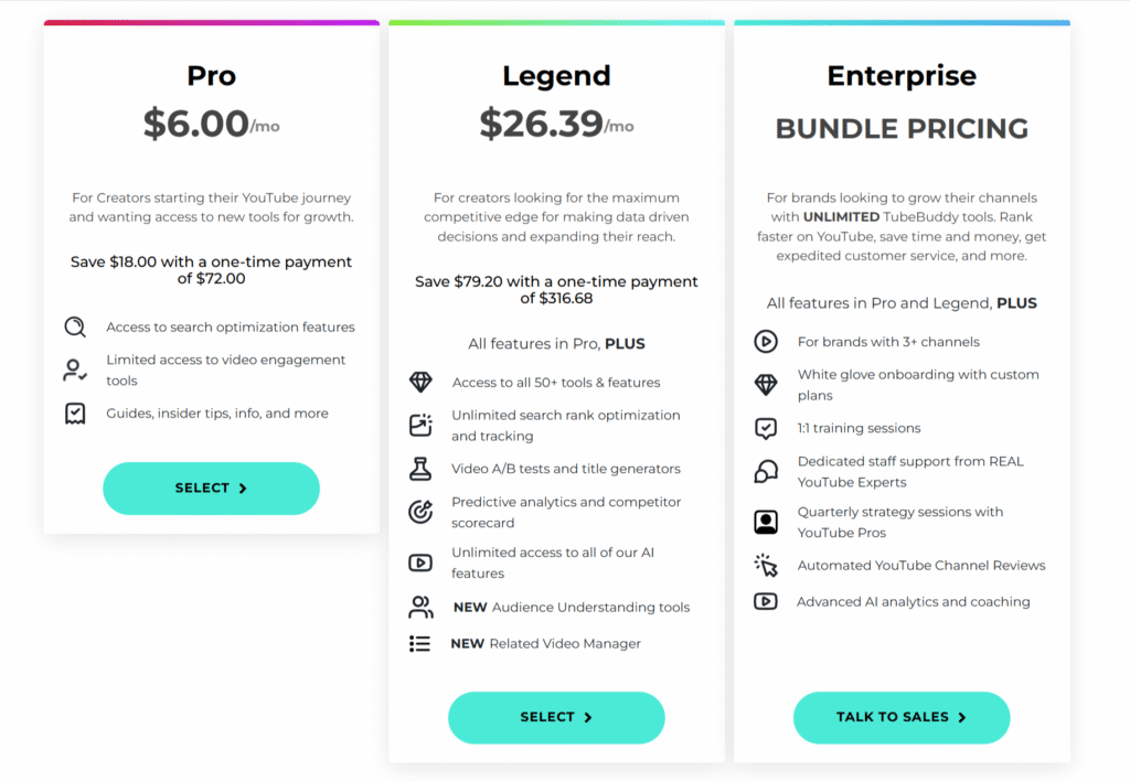 tubebuddy pricing chart