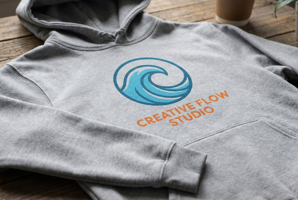 Close up of a unisex hoodie mockup with a custom logo design.