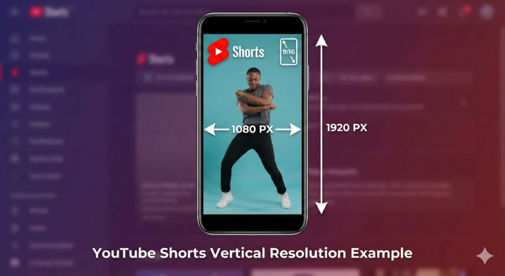 YouTube Shorts vertical resolution 1080x1920 with 9:16 aspect ratio example.
